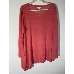 Eileen Fisher Pink Linen Nylon Fine Knit‎ Asymmetrical Top Tee Shirt XL Beachy